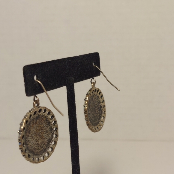 Ornate Silver Tone Costume Earrings w Faux Turquoise Approx 1" Diameter Boho - Picture 3 of 9